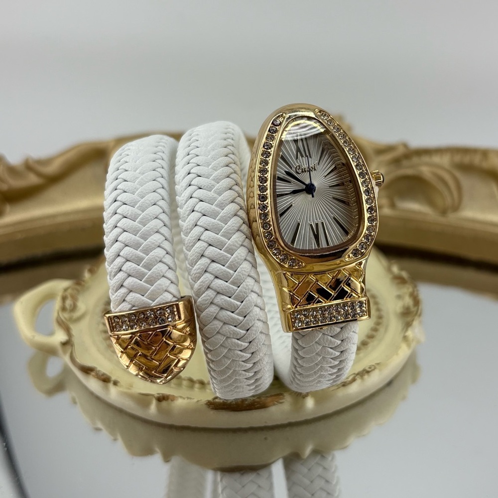 Serpenti Style Wrap Watch – White Faux Leather | Gold Tone | White Dial - Picture 9 of 13
